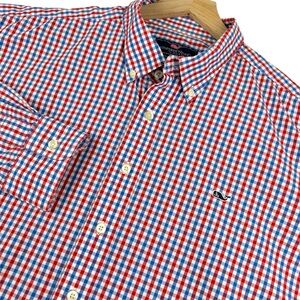 Vineyard Vines Whale Shirt Mens XXL Red White Blue Check Cotton Preppy